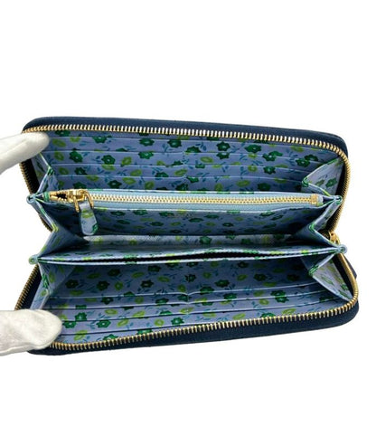 Prada Round Zipper Long Wallet Saffiano Leather With Flower Pattern Inside