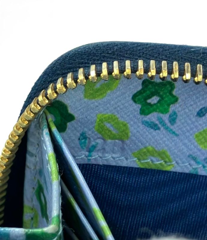 Prada Round Zipper Long Wallet Saffiano Leather With Flower Pattern Inside