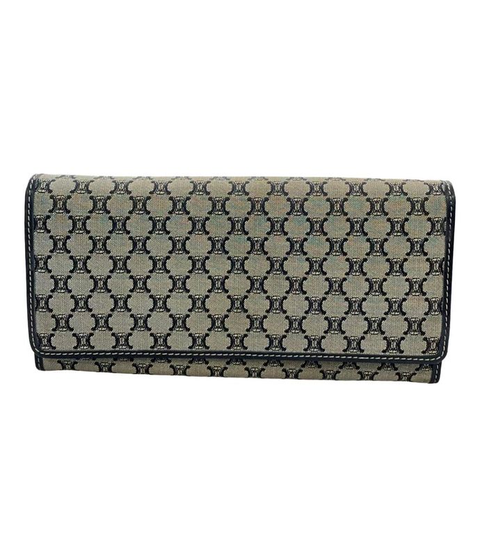 Celine Bifold Long Wallet Macadam Pattern Canvas Scuff Zipper Women's Celine