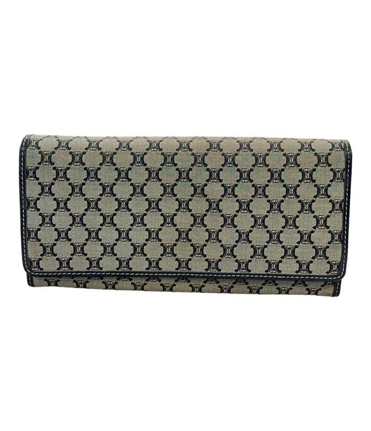 Celine Bifold Long Wallet Macadam Pattern Canvas Scuff Zipper Women's Celine