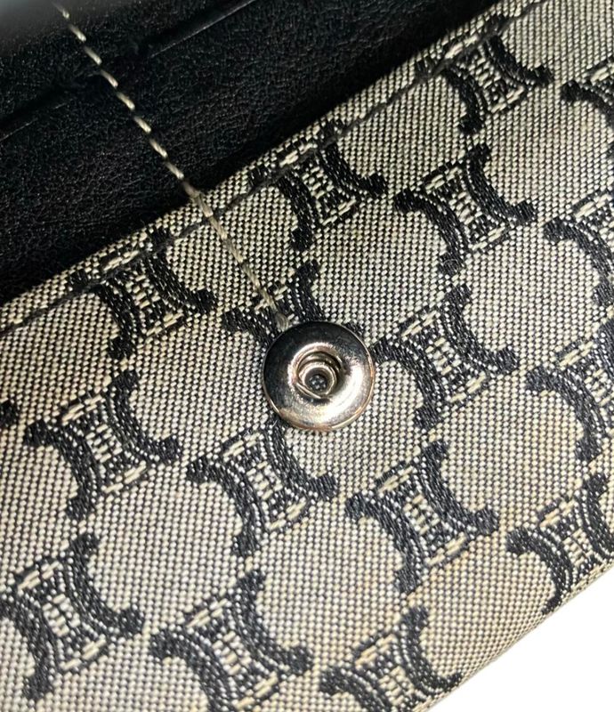 Celine Bifold Long Wallet Macadam Pattern Canvas Scuff Zipper Women's Celine