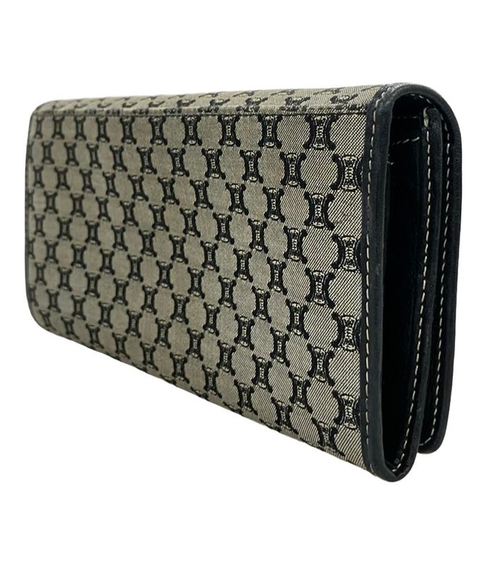 Celine Bifold Long Wallet Macadam Pattern Canvas Scuff Zipper Women's Celine