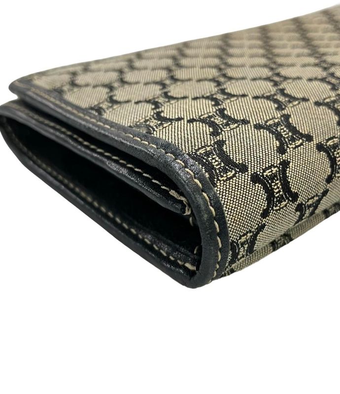 Celine Bifold Long Wallet Macadam Pattern Canvas Scuff Zipper Women's Celine