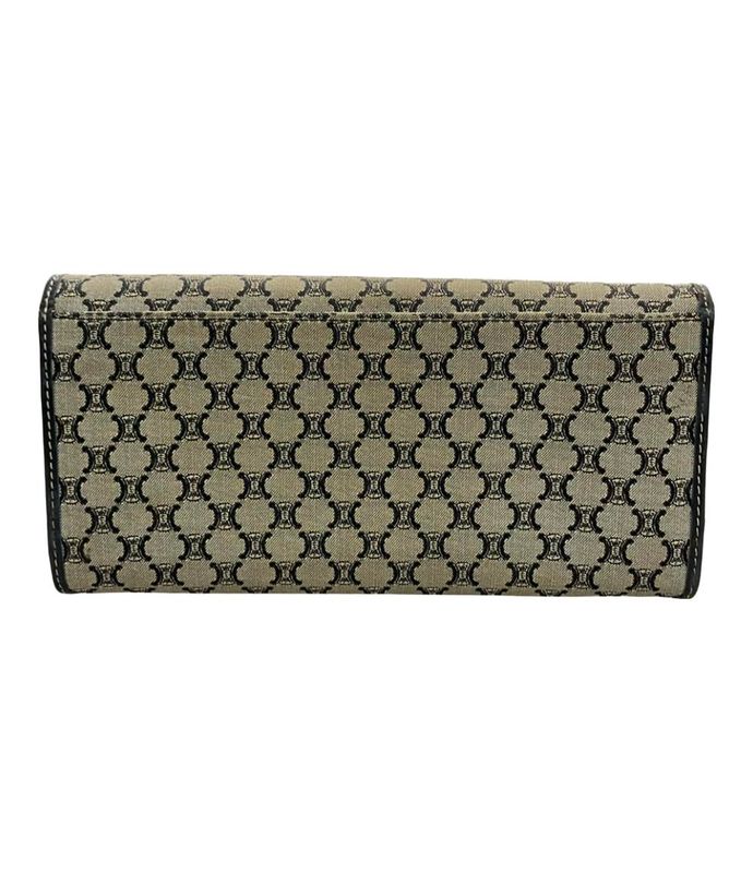 Celine Bifold Long Wallet Macadam Pattern Canvas Scuff Zipper Women's Celine