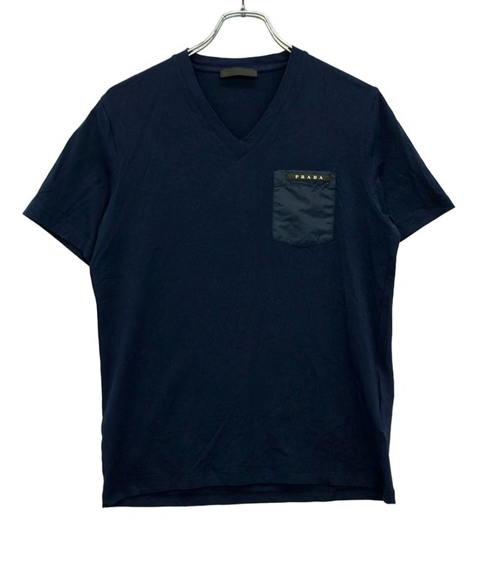 Prada Rubber Logo Nylon Pocket V-neck T-shirt Men's SIZE S Prada