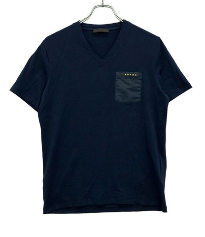 Prada Rubber Logo Nylon Pocket V-neck T-shirt Men's SIZE S Prada