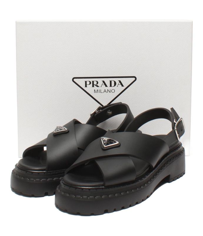 Prada Monolith Rubber Sandals Thick Sole 1x382n 3LKK Women's SIZE 37 23.5cm