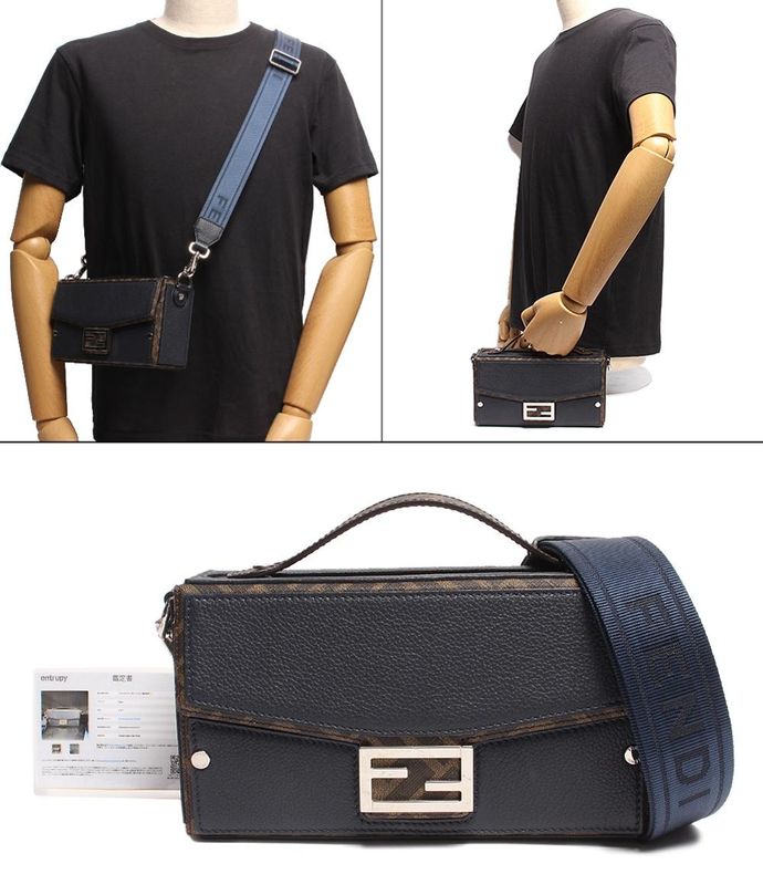 Fendi Crossbody Bag Shoulder Bag Ff Logo Silver Hardware Baguette Soft Trunk