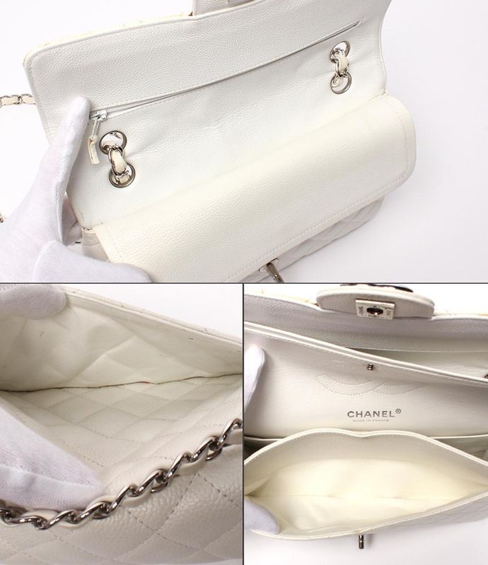 Chanel Shoulder Bag Shoulder Double Flap Double Chain Silver Hardware Caviar