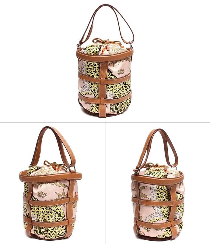 Hermes 2-Way Handbag Draw String X Engraved Silver Hardware Musardine Rose