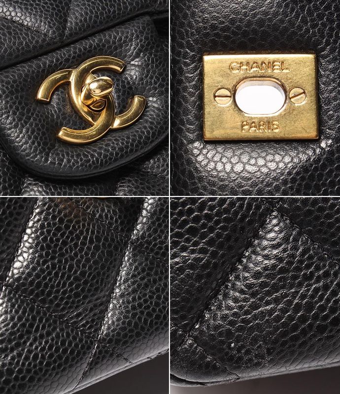 Chanel Chain Shoulder Bag Double Chain Double Flap Caviar Skin 16th Matelasse