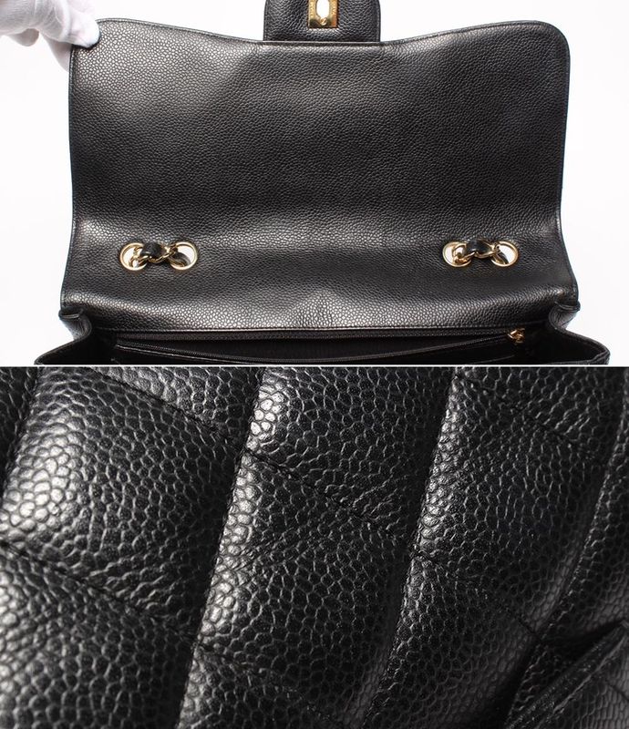 Chanel Shoulder Bag Caviar Skin Gold Hardware W Chain Matelasse Single Flap 30