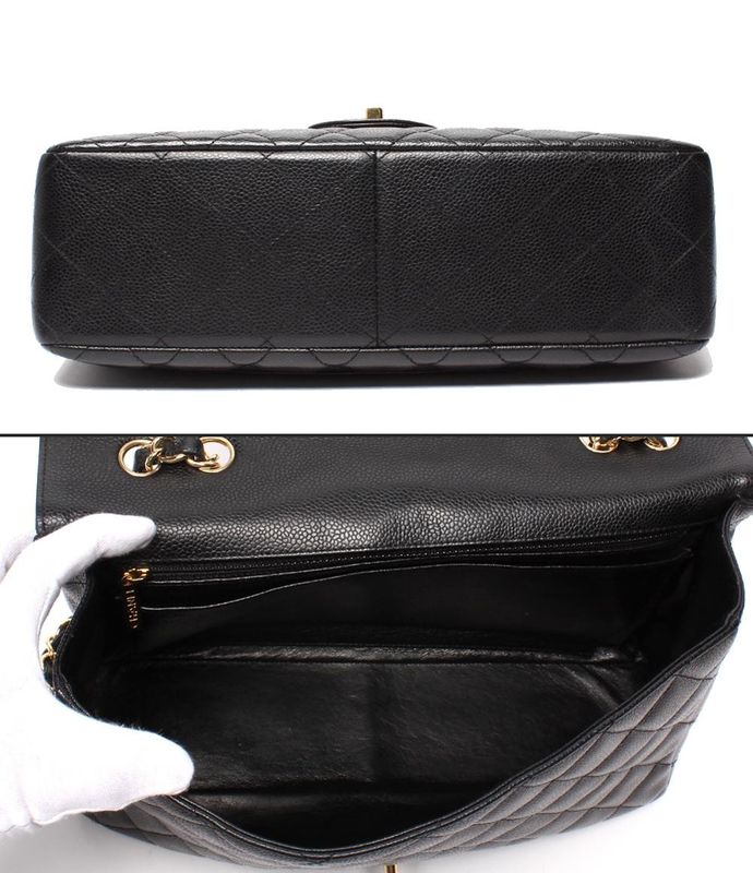 Chanel Shoulder Bag Caviar Skin Gold Hardware W Chain Matelasse Single Flap 30