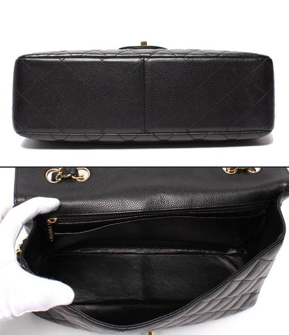 Chanel Shoulder Bag Caviar Skin Gold Hardware W Chain Matelasse Single Flap 30