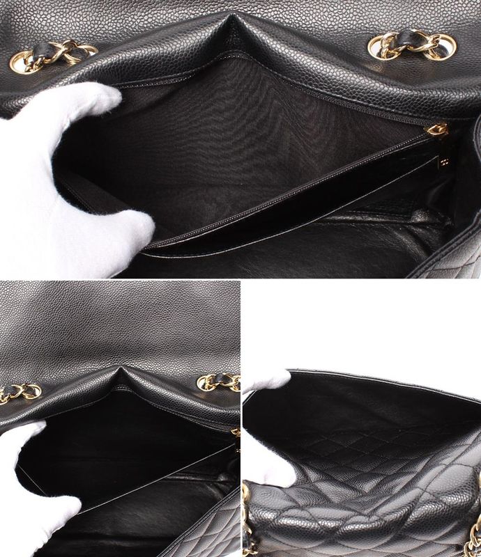 Chanel Shoulder Bag Caviar Skin Gold Hardware W Chain Matelasse Single Flap 30