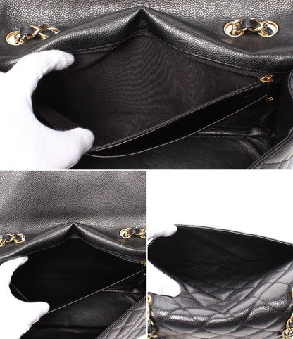 Chanel Shoulder Bag Caviar Skin Gold Hardware W Chain Matelasse Single Flap 30