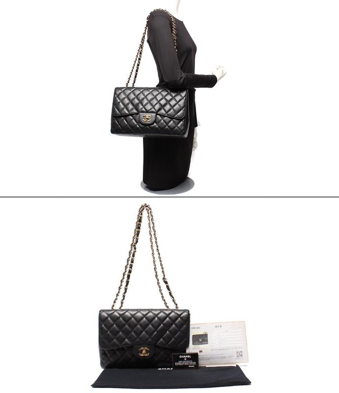 Chanel Shoulder Bag Caviar Skin Gold Hardware W Chain Matelasse Single Flap 30