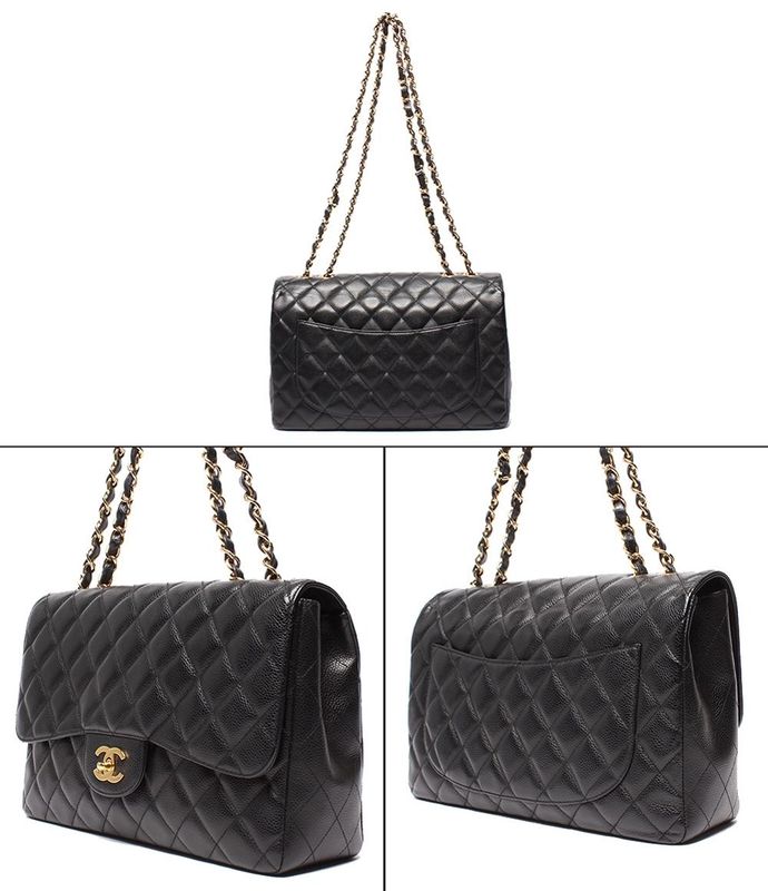 Chanel Shoulder Bag Caviar Skin Gold Hardware W Chain Matelasse Single Flap 30