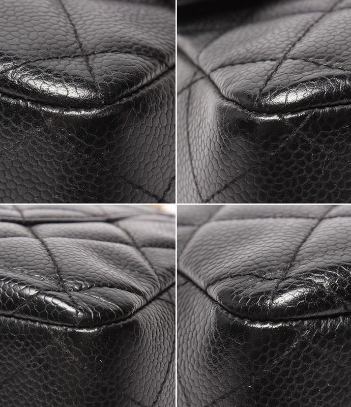 Chanel Shoulder Bag Caviar Skin Gold Hardware W Chain Matelasse Single Flap 30