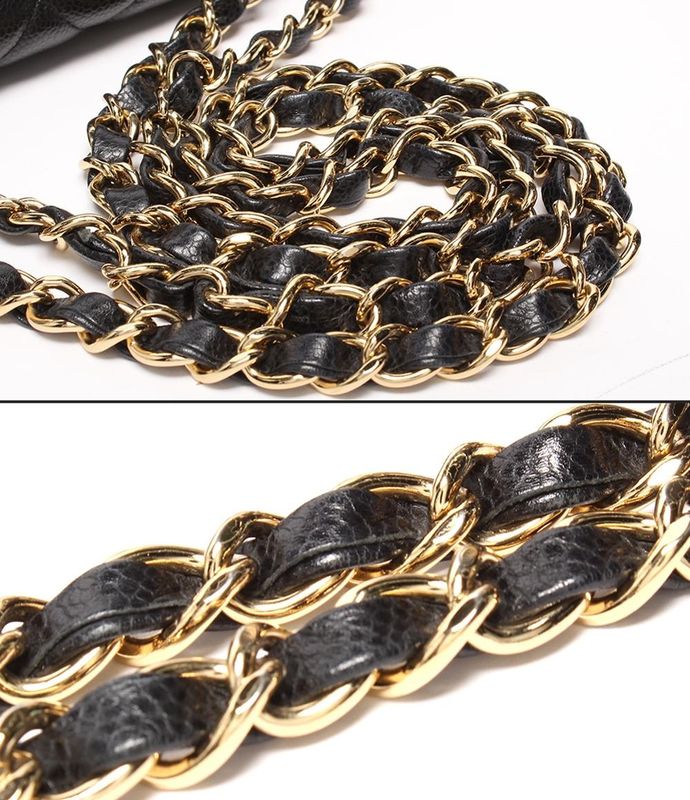 Chanel Shoulder Bag Caviar Skin Gold Hardware W Chain Matelasse Single Flap 30