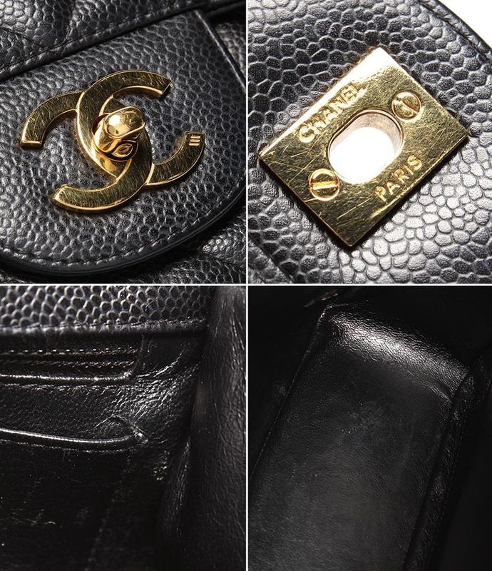 Chanel Shoulder Bag Caviar Skin Gold Hardware W Chain Matelasse Single Flap 30