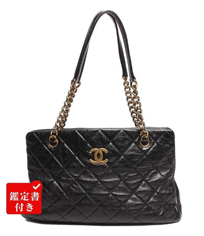 Chanel Double Chain Leather Shoulder Bag Coco Mark Gold Hardware Women Chanel