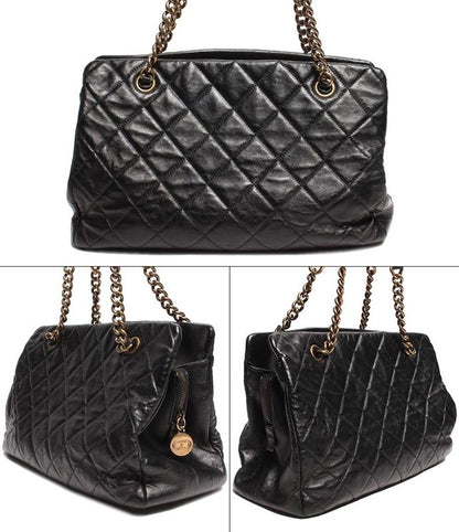 Chanel Double Chain Leather Shoulder Bag Coco Mark Gold Hardware Women Chanel