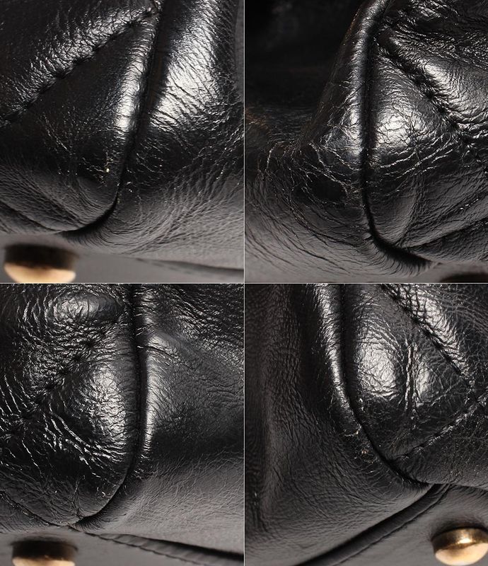 Chanel Double Chain Leather Shoulder Bag Coco Mark Gold Hardware Women Chanel