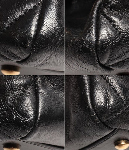 Chanel Double Chain Leather Shoulder Bag Coco Mark Gold Hardware Women Chanel