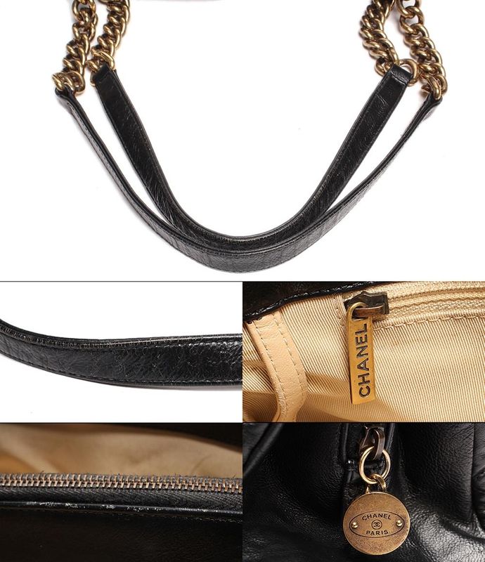 Chanel Double Chain Leather Shoulder Bag Coco Mark Gold Hardware Women Chanel