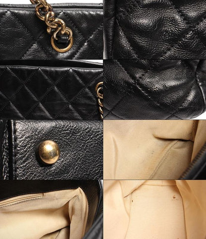 Chanel Double Chain Leather Shoulder Bag Coco Mark Gold Hardware Women Chanel