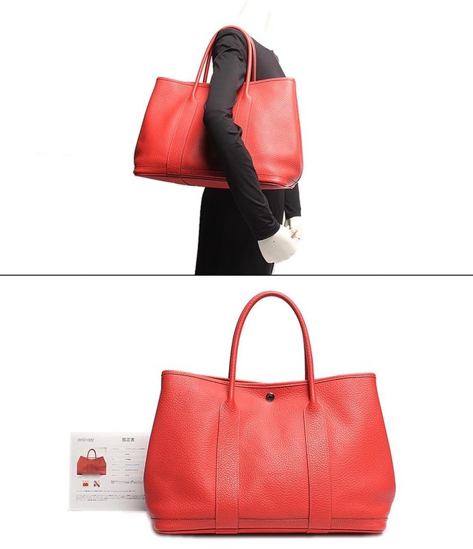 Hermes Leather Tote Bag Engraved Silver Hardware Garden Party PM Negonda Rouge