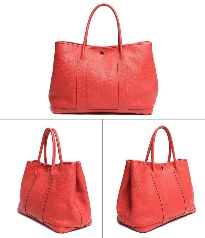 Hermes Leather Tote Bag Engraved Silver Hardware Garden Party PM Negonda Rouge