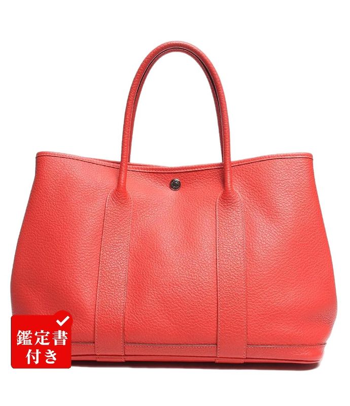 Hermes Leather Tote Bag Engraved Silver Hardware Garden Party PM Negonda Rouge
