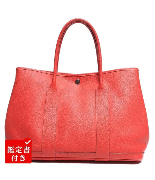 Hermes Leather Tote Bag Engraved Silver Hardware Garden Party PM Negonda Rouge