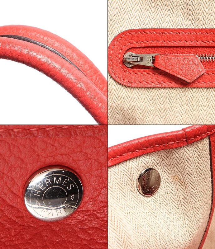 Hermes Leather Tote Bag Engraved Silver Hardware Garden Party PM Negonda Rouge