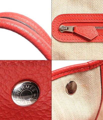 Hermes Leather Tote Bag Engraved Silver Hardware Garden Party PM Negonda Rouge
