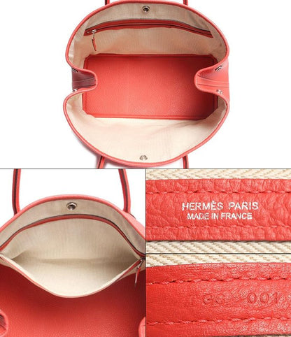 Hermes Leather Tote Bag Engraved Silver Hardware Garden Party PM Negonda Rouge