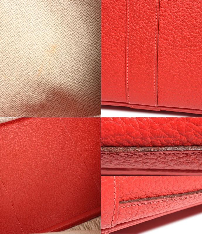 Hermes Leather Tote Bag Engraved Silver Hardware Garden Party PM Negonda Rouge