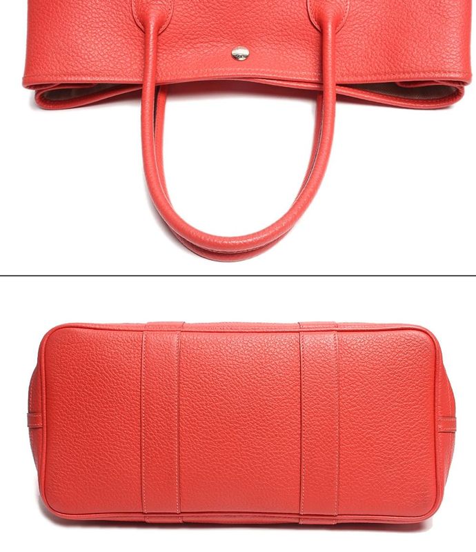 Hermes Leather Tote Bag Engraved Silver Hardware Garden Party PM Negonda Rouge