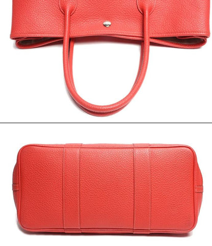Hermes Leather Tote Bag Engraved Silver Hardware Garden Party PM Negonda Rouge