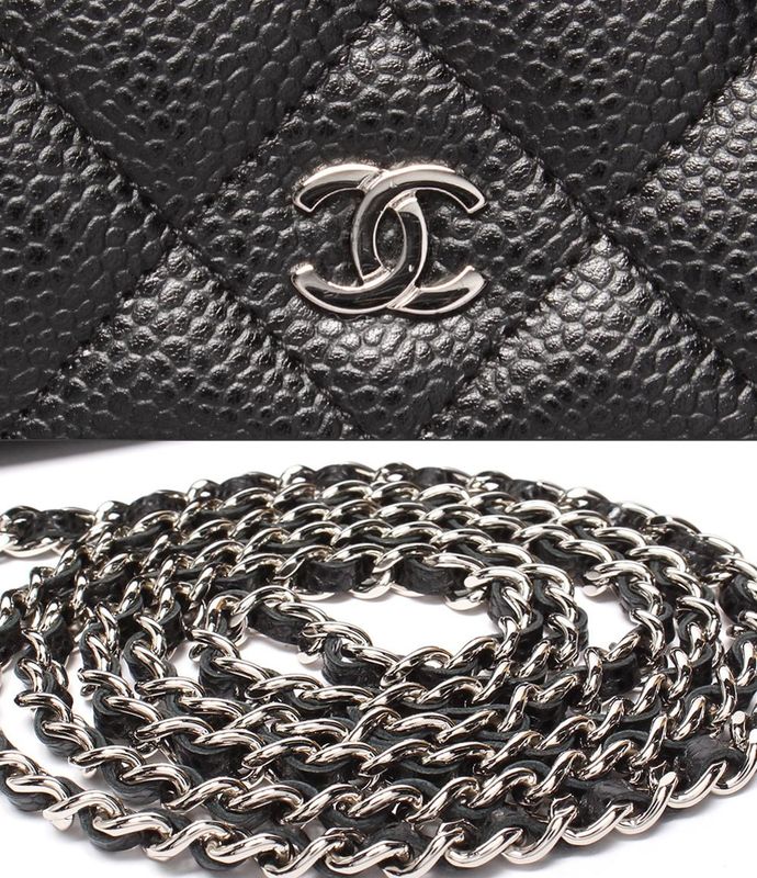 Chanel Chain Shoulder Wallet Silver Hardware Caviar Skin Ladies Chanel