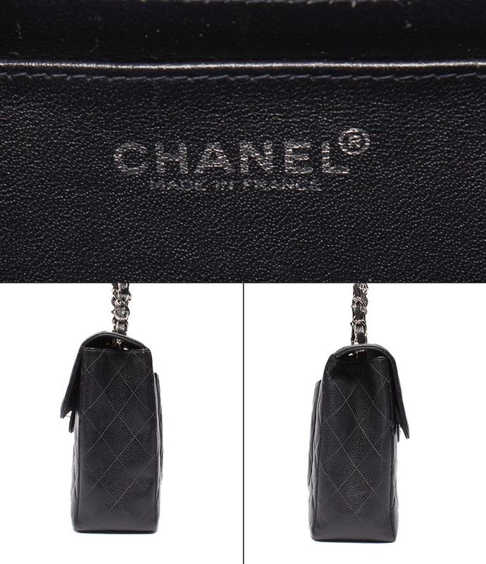 Chanel Shoulder Bag Single Flap Double Chain Silver Hardware Caviar Skin Deka