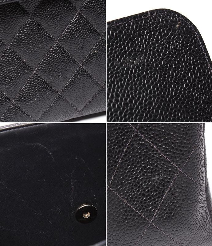 Chanel Shoulder Bag Single Flap Double Chain Silver Hardware Caviar Skin Deka