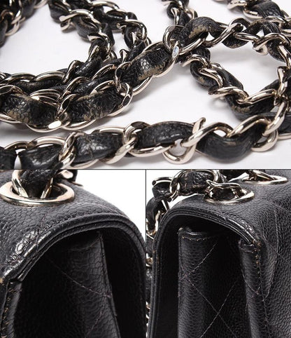 Chanel Shoulder Bag Single Flap Double Chain Silver Hardware Caviar Skin Deka