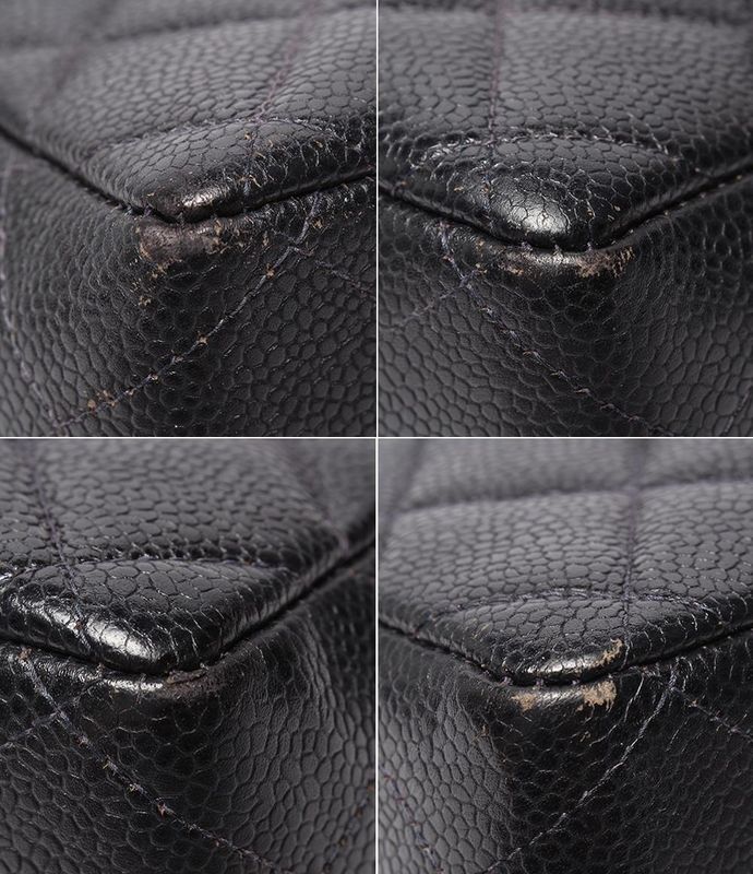 Chanel Shoulder Bag Single Flap Double Chain Silver Hardware Caviar Skin Deka