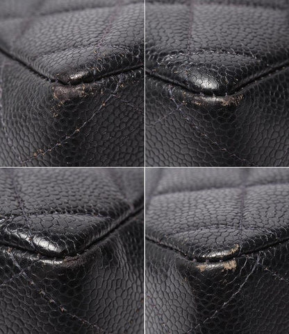 Chanel Shoulder Bag Single Flap Double Chain Silver Hardware Caviar Skin Deka