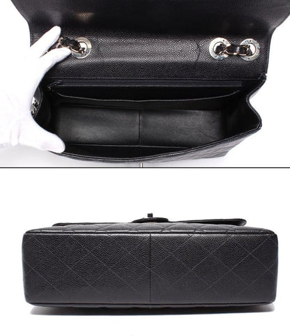 Chanel Shoulder Bag Single Flap Double Chain Silver Hardware Caviar Skin Deka