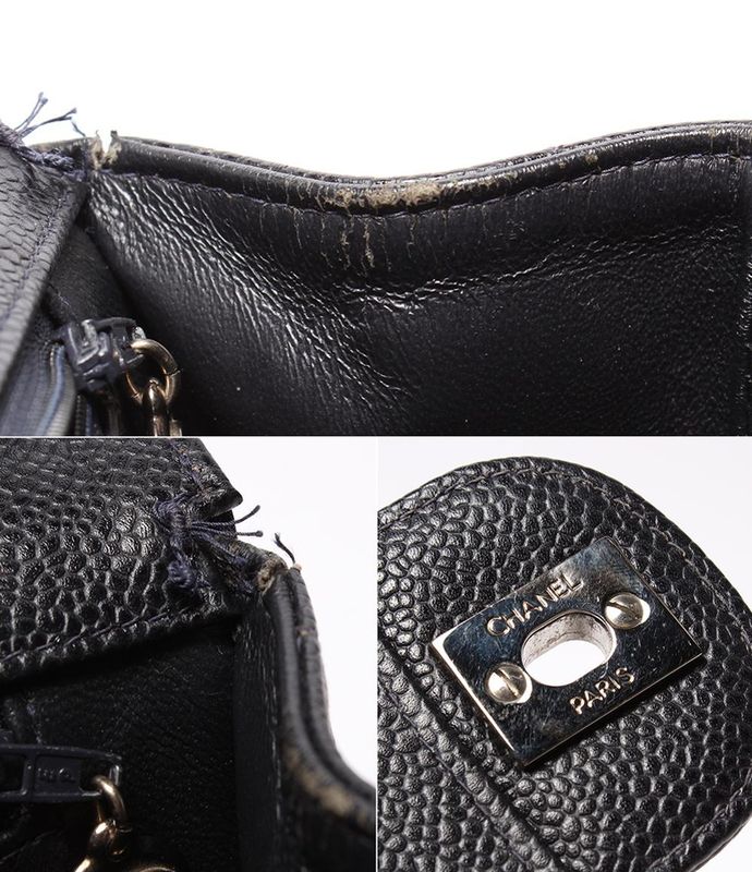 Chanel Shoulder Bag Single Flap Double Chain Silver Hardware Caviar Skin Deka