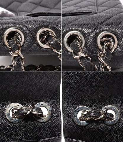 Chanel Shoulder Bag Single Flap Double Chain Silver Hardware Caviar Skin Deka